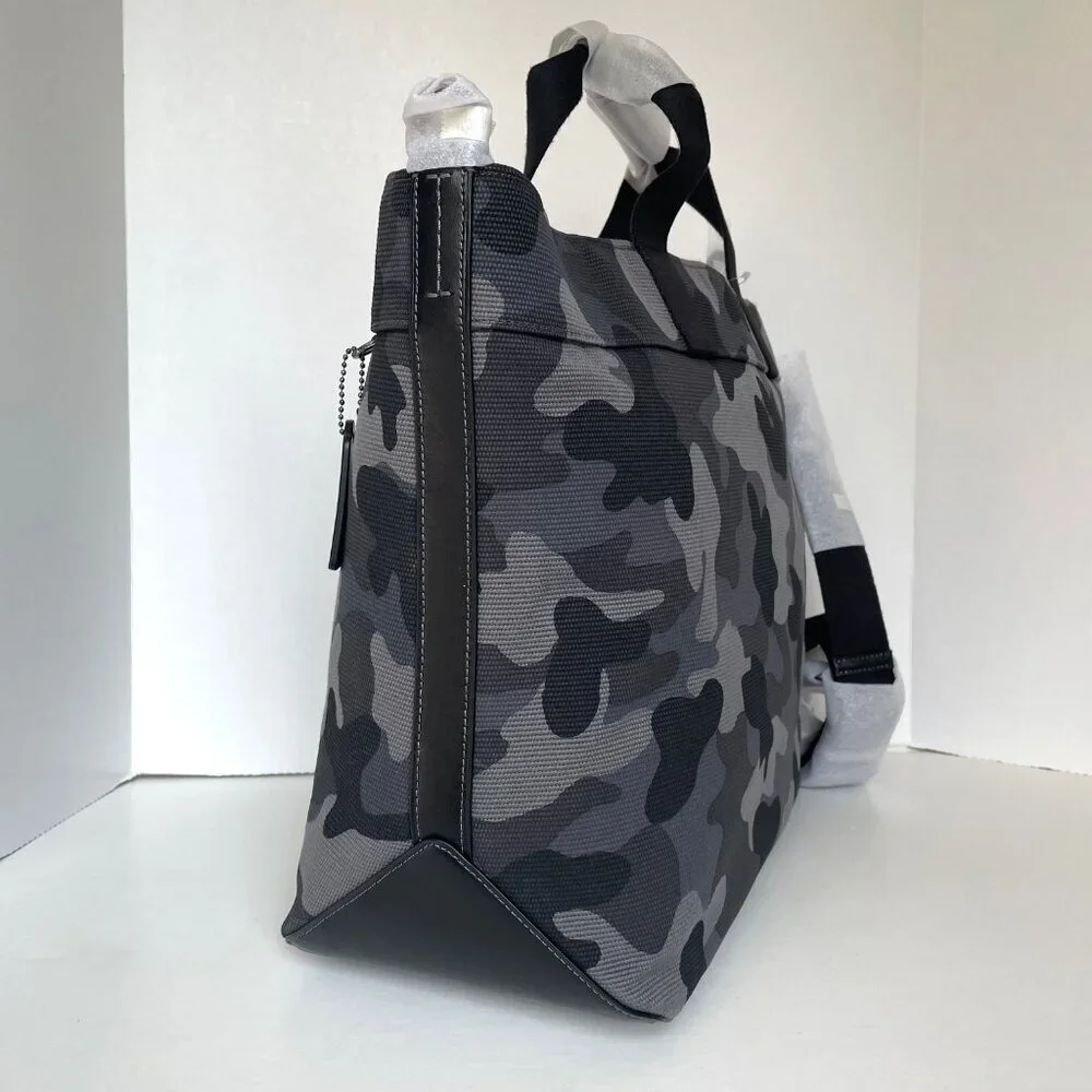 Coach Tote 38 Gray Camo Canvas Leather Carryall CY805